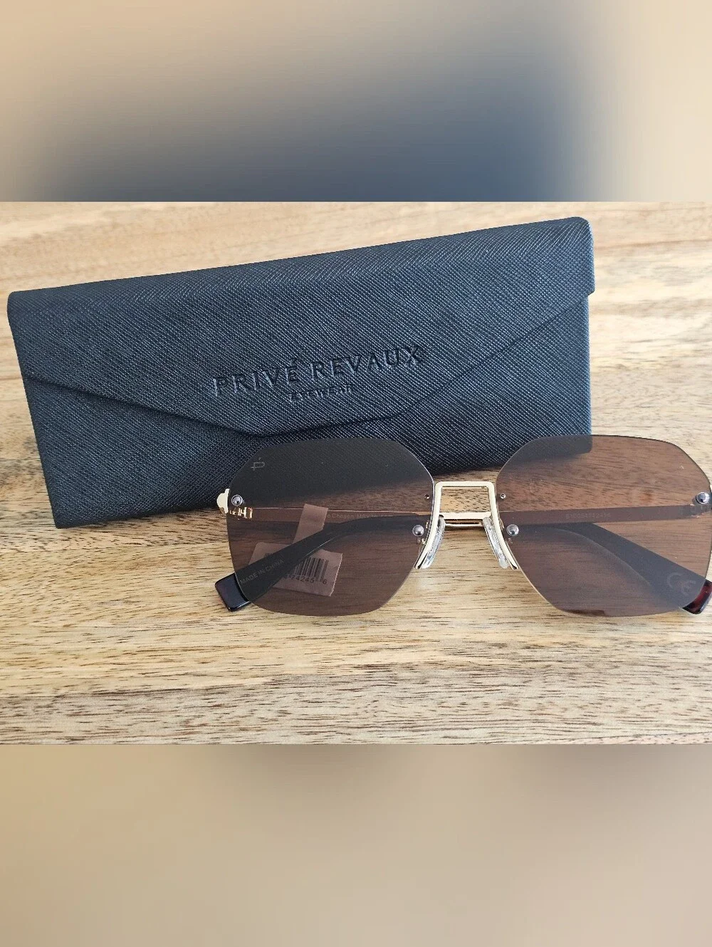 Privé Rrvaux Gold Frameless Sunglasses with Brown Lenses